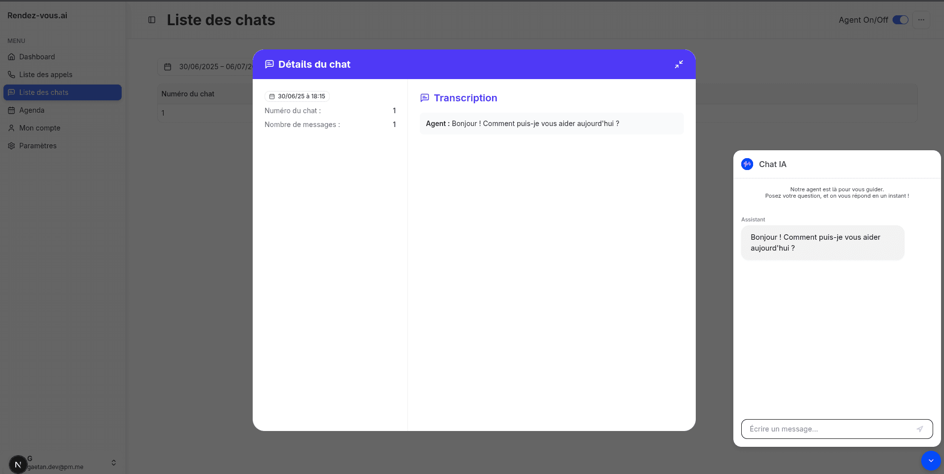 Dashboard Rendez-vous.ai